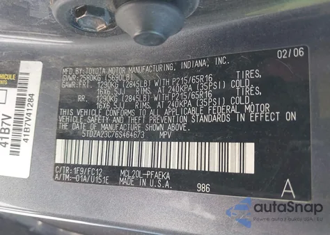 2006 Toyota Sienna Le из США, поврежденный, VIN 5TDZA23C76S464673